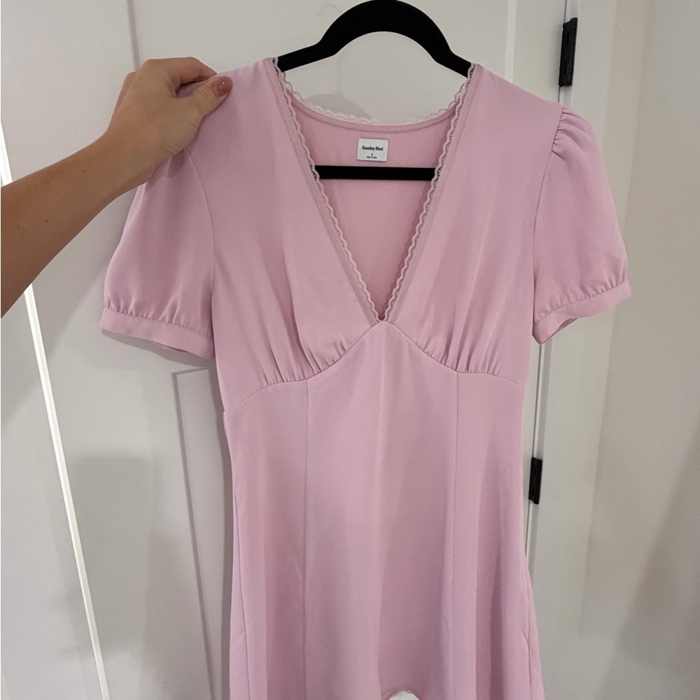 Sunday Best Blush Pink Lace Trim Dress